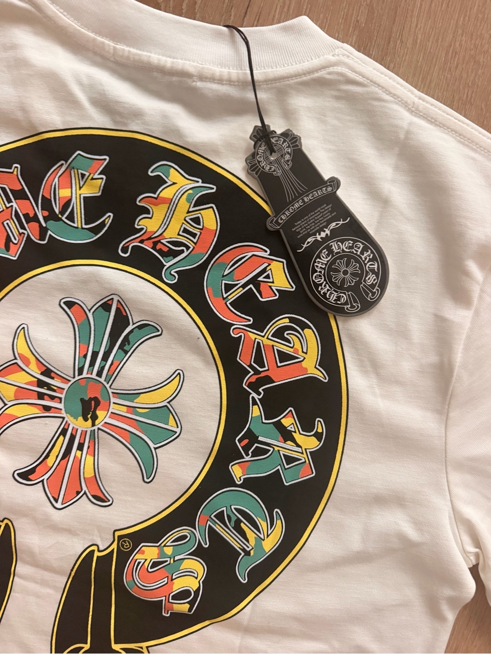 Chrome Hearts White Kids Long Sleeve Tee with Multicolor Crest Graphic size L